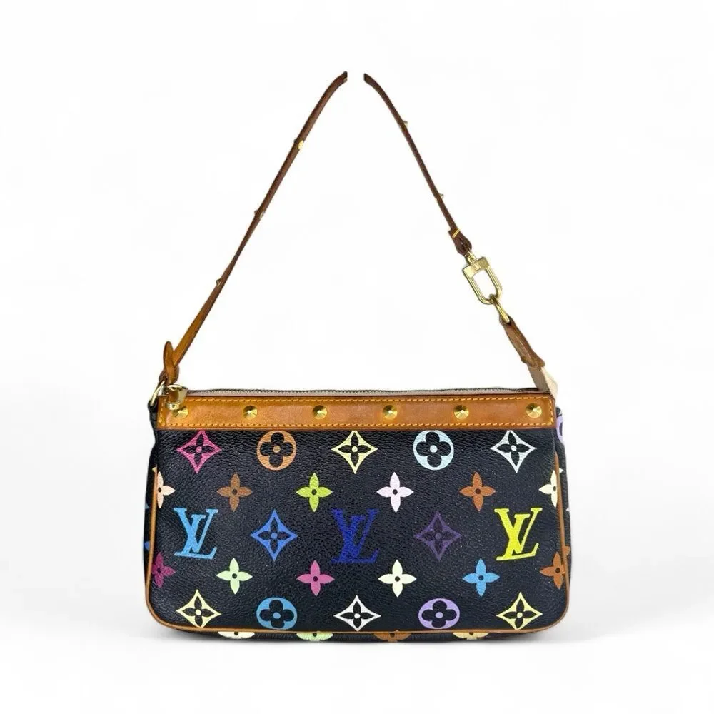 LOUIS VUITTON TAKASHI MURAKAMI Black Multicolor LV Monogram Pochette Accessoire